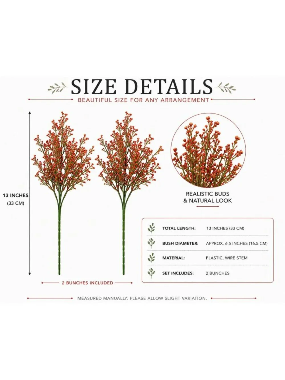 Set of 2 Red Berry Wax Flower Sprays 13 Inch Faux Filler Flowers Artificial Berr